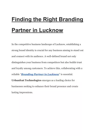 Finding the Right Branding Partner in Lucknow