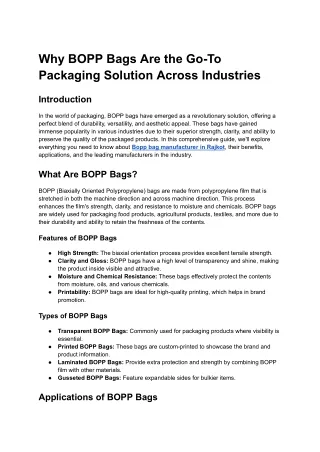 Why BOPP Bags Are the Go-To Packaging Solution Across Industries