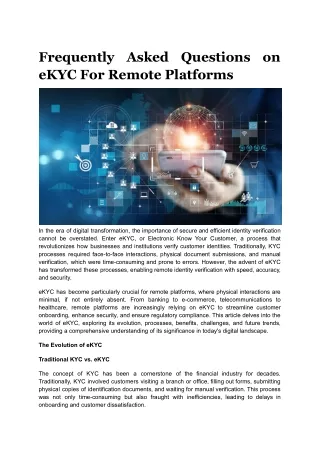 Frequently Asked Questions on eKYC For Remote Platforms