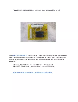 York S1-031-00880-001-Electric Circuit Control Board _ PartsHnC