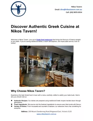 Discover Authentic Greek Cuisine at Nikos Tavern!