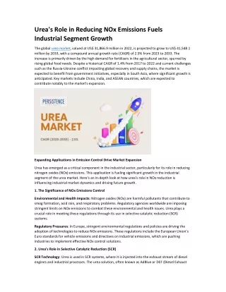 Urea's Role in Reducing NOx Emissions Fuels Industrial Segment Growth