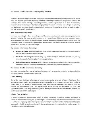 The Business Case for Serverless Computing Why It Matters