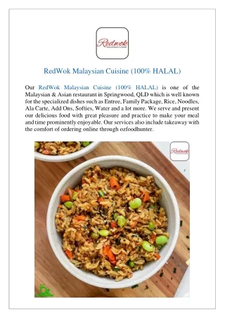 FLAT 15% offer at RedWok Malaysian Cuisine (100% HALAL) - ORDER NOW!