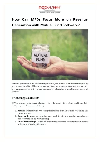 How Can MFDs Focus More on Revenue Generation with Mutual Fund Software