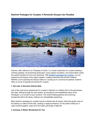 Kashmir Packages for Couples_ A Romantic Escape into Paradise