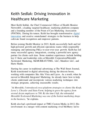 Keith Sedlak: Driving Innovation in Healthcare Marketing