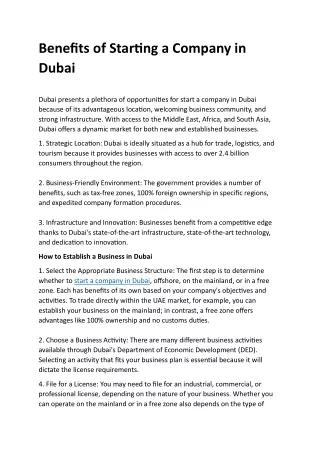 Benefits of Starting a Company in Dubai