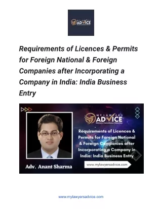 Requirements of Licences & Permits for Foreign National & Foreign Companies after Incorporating a Company in India_ Indi