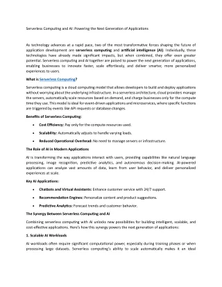 Serverless Computing and AI Powering the Next Generation of Applications