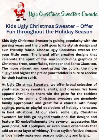 Kids Ugly Christmas Sweater – Offer Fun throughout the Holiday Season