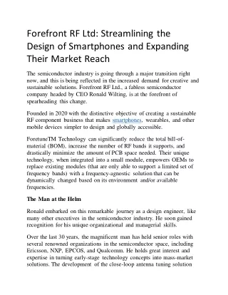 Forefront RF Ltd: Streamlining the Design of Smartphones and Expanding Their Mar