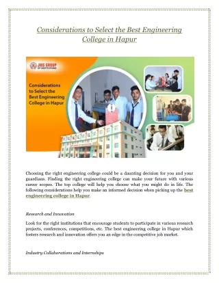 Considerations to Select the Best Engineering College in Hapur