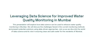 Leveraging Data Science for Improved Water Quality Monitoring in Mumbai
