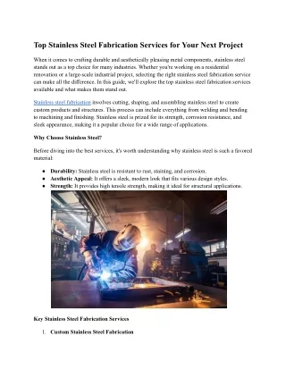 Top Stainless Steel Fabrication Services for Your Next Project