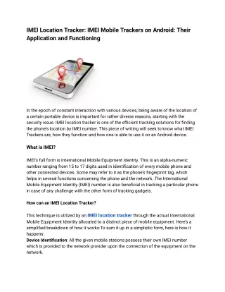 IMEI Location Tracker: IMEI Mobile Trackers on Android: Their Application and Fu