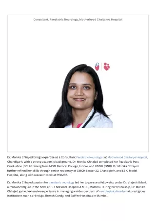 Consultant, Paediatric Neurology, Motherhood Chaitanya Hospital