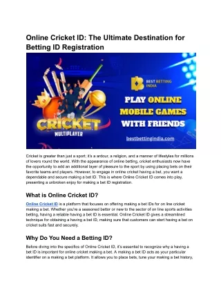 Online Cricket ID_ The Ultimate Destination for Betting ID Registration