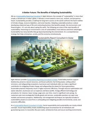 A Better Future: The Benefits of Adopting Sustainability