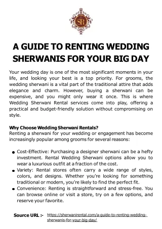 A Guide to Renting Wedding Sherwanis for Your Big Day