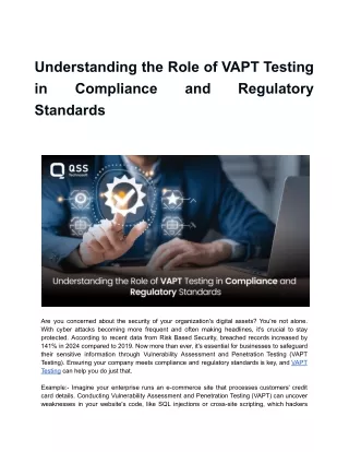 Understanding the Role of VAPT Testing in Compliance and Regulatory Standards