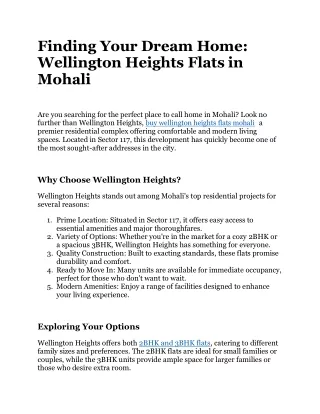 Finding Your Dream Home at Wellington Heights Mohali