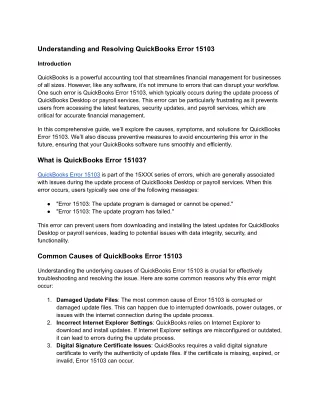 Understanding and Resolving QuickBooks Error 15103