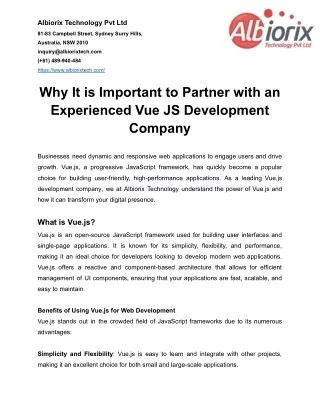 Why It is Important to Partner with an Experienced Vue JS Development Company