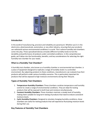 Understanding Humidity Test Chambers: The Essential Guide for Manufacturers