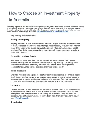 How to Choose an Investment Property in Australia