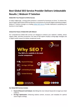 Best Global SEO Service Provider Delivers Unbeatable Results | Webcoir