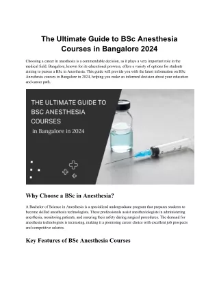 The Ultimate Guide to BSc Anesthesia Courses in Bangalore 2024