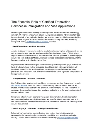 The Essential Role of Certified Translation Services in Immigration and Visa Applications