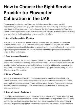 How to Choose the Right Service Provider for Flowmeter Calibration in the UAE