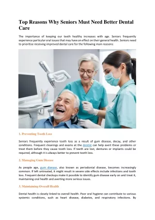 Top Reasons Why Seniors Must Need Better Dental Care