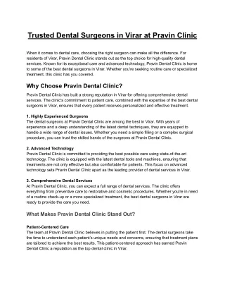 Trusted Dental Surgeons in Virar at Pravin Clinic