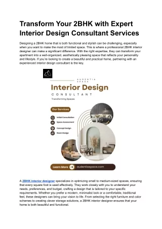 Transform Your 2BHK with Expert Interior Design Consultant Services