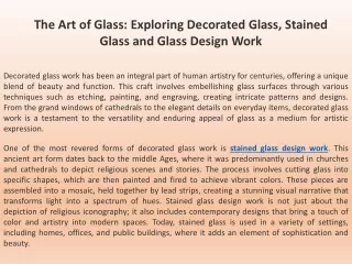 The Art of Glass Exploring Decorated Glass, Stained Glass, and Glass Design Work