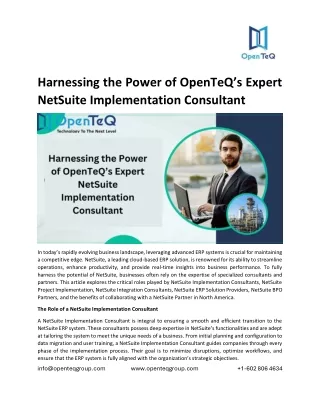 Harnessing the Power of OpenTeQ’s Expert NetSuite Implementation Consultant