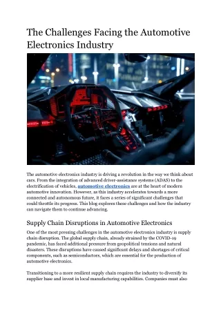 The Challenges Facing the Automotive Electronics Industry