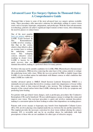 Advanced Laser Eye Surgery Options In Thousand Oaks- A Comprehensive Guide