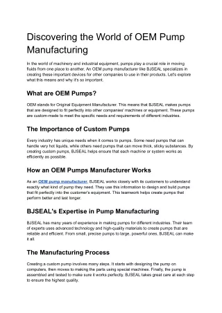 Discovering the World of OEM Pump Manufacturing