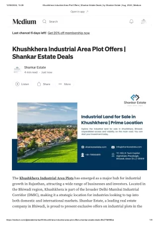 Khushkhera Industrial Area Plot Offers _ Shankar Estate Deals