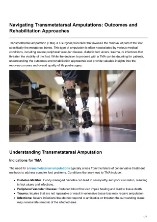 Navigating Transmetatarsal Amputations Outcomes and Rehabilitation Approaches