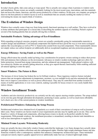 Leading Styles in Window Layout as well as Installation