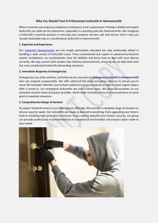 Why You Should Trust A Professional Locksmith In Hammersmith