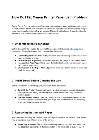 How Do I Fix Canon Printer Paper Jam Problem