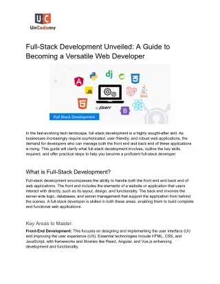 Full-Stack Development Unveiled: A Guide to Becoming a Versatile Web Developer