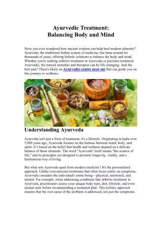 Ayurvedic Treatment Balancing Body and Mind