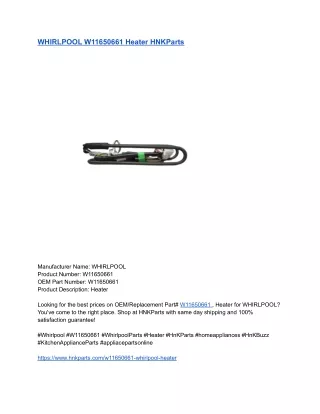 WHIRLPOOL W11650661 Heater HNKParts